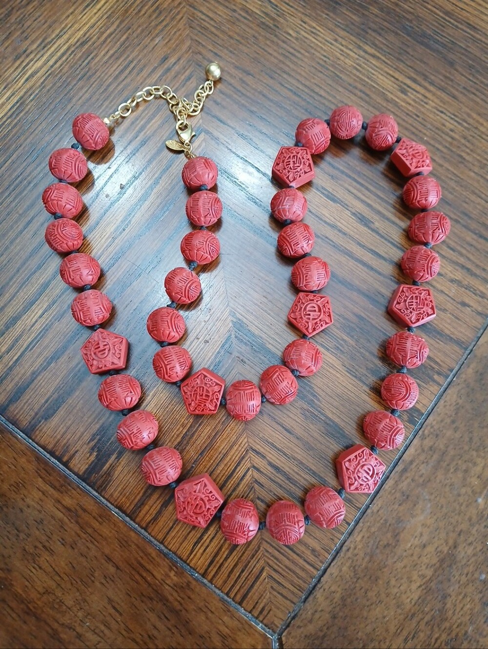 Vtg Joan Rivers Carved Faux Red Cinnebarre Necklace 30"+